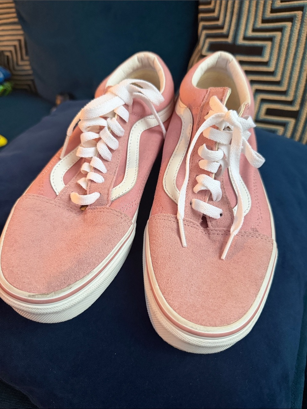Vans Women's Pink Suede Old Skool Sneakers with White Stripe